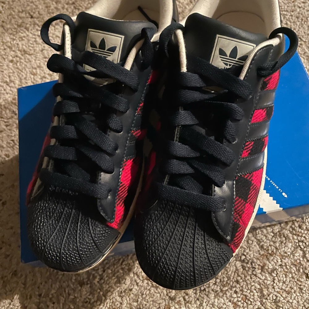 Adidas Men’s Superstar Sneakers - Navy & Red Plaid